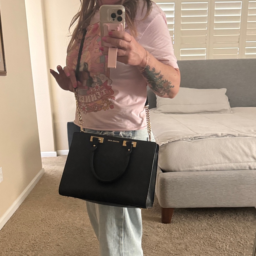 Michael Kors Black Satchel with Gold Chain